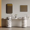 Modern Double Marble Vanity Sink with Two Mirrors and Decorative Vase 3d model
