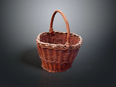 Handwoven Brown Wicker Basket With Sturdy Handle For Home Storage Use 3d model