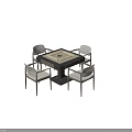 Modern Entertainment Table with Square Mahjong Surface Four Light Colored Upholstered Chairs and Sturdy Base