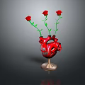 Heart Shaped Sculpture Vase Adorned with Red Roses and Decorative Base Design