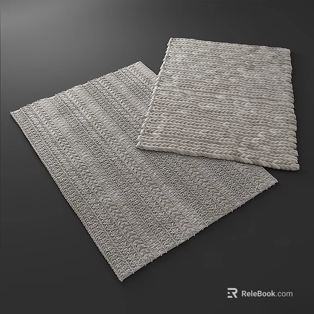 Square Rugs With Textured Woven Patterns In Neutral Light Gray Tone 3d model 