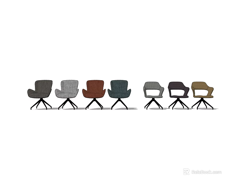 Stylish Leisure Chairs In Multiple Colors With Comfortable Armrests And Metal Legs 3d model 