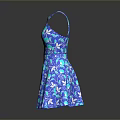 Stylish Blue Floral Print Dress With Spaghetti Straps And A Line Hem