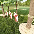 Outdoor Playground Equipment With Tree Stump Seats In Green Grass Area