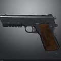 Vintage Pistol with Black Metal Body Brown Wooden Grip and Classic Design