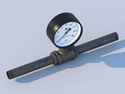 Industrial Equipment Pressure Gauge Mounted On Metal Pipe For Mechanical Use 3d model