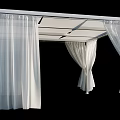 White Outdoor Pergola With Flowing Curtains And Simple Frame Design