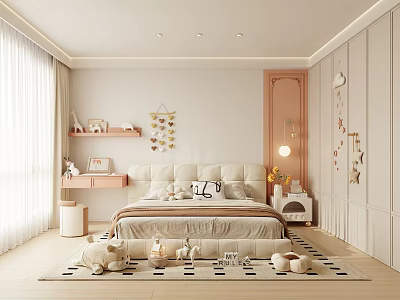Cozy Children's Room Interior With Soft Bed Stuffed Toys Plush Rug And Decorative Wall Elements 3d model