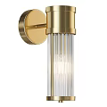 Elegant Golden Wall Lamp With Transparent Striped Shade And Illuminated Glow