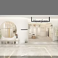 Modern Minimalist Clothing Store Interior With Round Mirror Display Racks And Plants