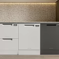 Modern Kitchen Appliances Featuring Three Dishwashers In Different Colors With Cabinets Textured Backsplash 3d model