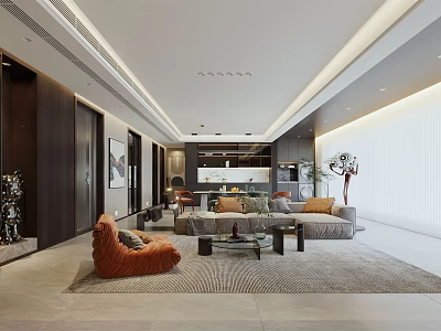 Modern Living Dining Room Interior With Sofa Coffee Table And Decorative Lighting 3d model