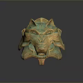 Elegant Verdigris and Golden Dragon Head Sculpture with Intricate Decorative Details