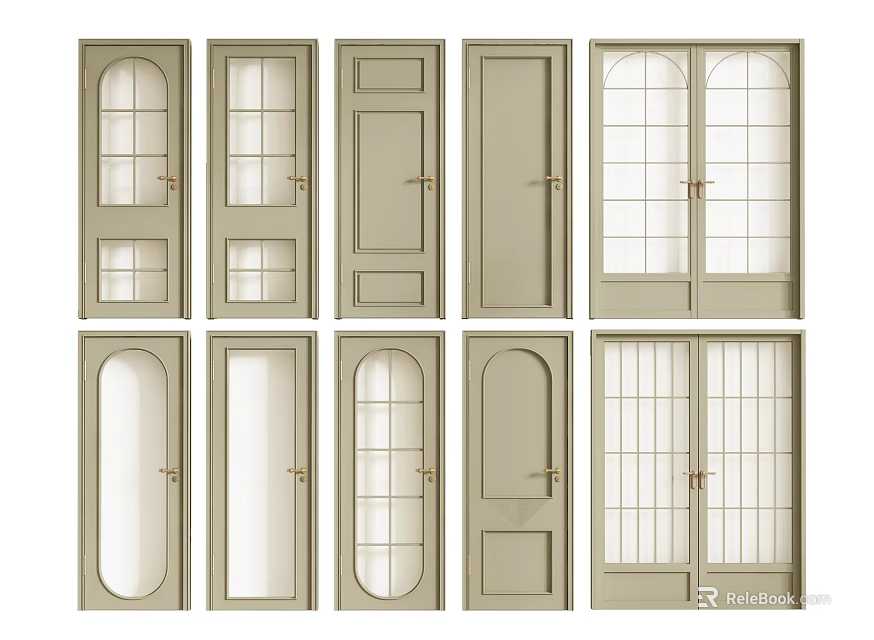 Various Hinged Door Designs With Glass Panels Single And Double Styles 3d model 