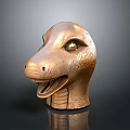 Bronze Snake Head Sculpture With Textured Skin Yellow Eyes And Open Mouth