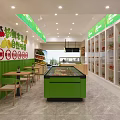 Fresh Fruit Store Green Exterior Featuring Freshly Cut Fruits Refrigerated Case And Displays