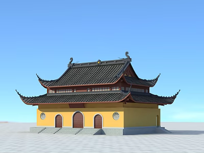 Traditional Chinese Ancient Architecture With Yellow Walls Curved Eaves And Black Tiled Roof 3d model