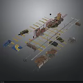 Construction Site Layout With Scaffolding Steel Reinforcement Tools And Concrete Blocks