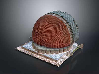 Cartoon Scene Showcasing Red Brick Dome Building With Decorative Base And Layered Platform 3d model