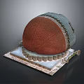 Cartoon Scene Showcasing Red Brick Dome Building With Decorative Base And Layered Platform