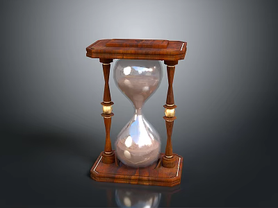 Vintage Hourglass With Wooden Frame Square Base Glass Bulbs And Golden Accent Pillars 3d model
