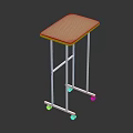 Simple Small Table With Light Wood Top And White Metal Frame On Wheels