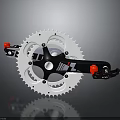 Bicycle Crankset With White Chainring Black Arms Red KMC Components And Sturdy Design