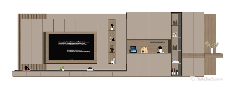 Modern TV Wall Unit With Flat Screen TV Storage Compartments And Decorative Shelves 3d model