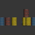 Colorful Stacked Oil Barrels In Blue Red And Yellow Arrangement