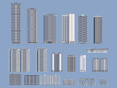 Various Designed Residential Buildings With Different Exterior Styles And Heights 3d model