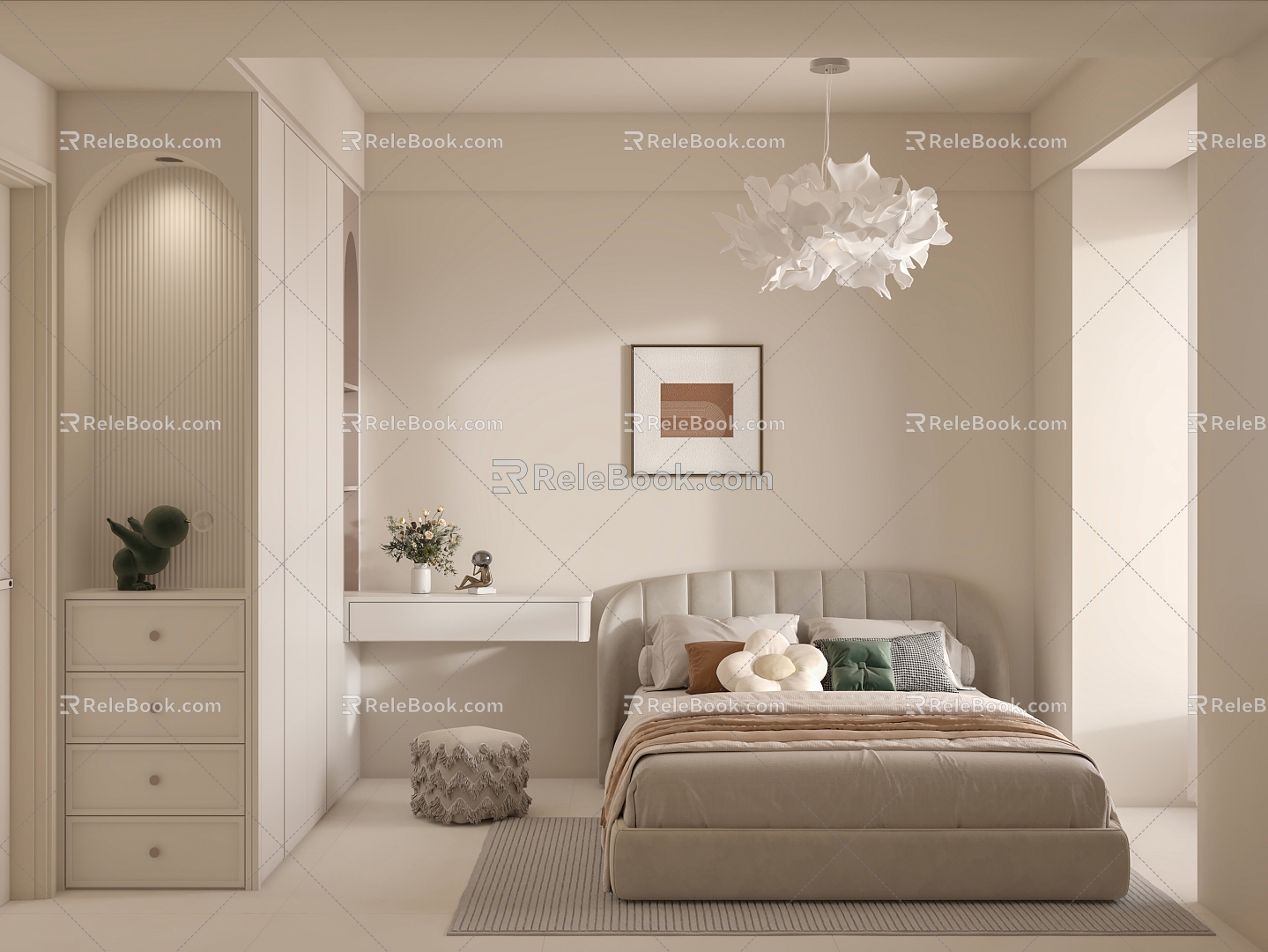 Modern Cream Style Bedroom Cream Bedroom 3d model