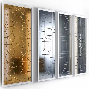 Retro Mirror Panel Glass Gold 3d model