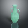 Artistic Green Carved Vase Sculpture with Double Handles and Textured Surface