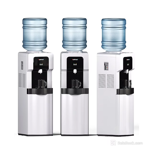 Three Modern White Water Dispensers With Large Bottles For Daily Home Use 3d model 