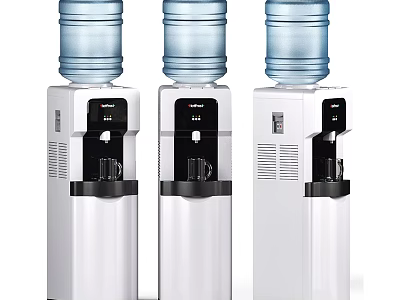 Three Modern White Water Dispensers With Large Bottles For Daily Home Use 3d model