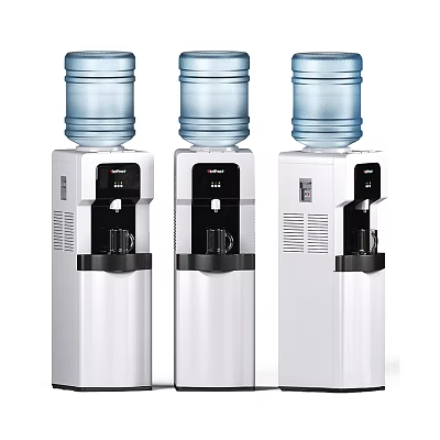Three Modern White Water Dispensers With Large Bottles For Daily Home Use 3d model