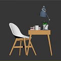 Modern Home Office Desk Setup With White Chair Blue Lamp And Green Plant