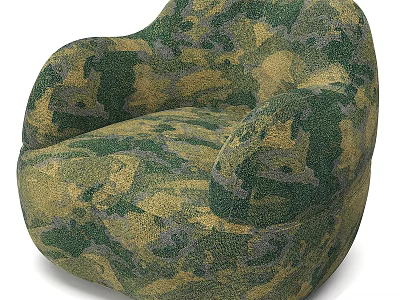 Green and Yellow Camouflage Pattern Single Sofa with Round Curved Fabric Design 3d model