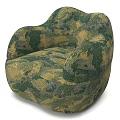 Green and Yellow Camouflage Pattern Single Sofa with Round Curved Fabric Design