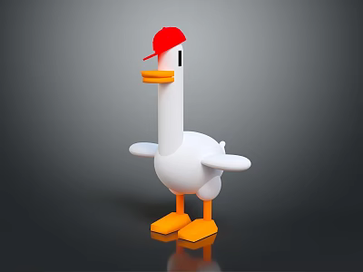 Cute 3D Cartoon Duck Character With Red Cap Yellow Beak And Feet 3d model