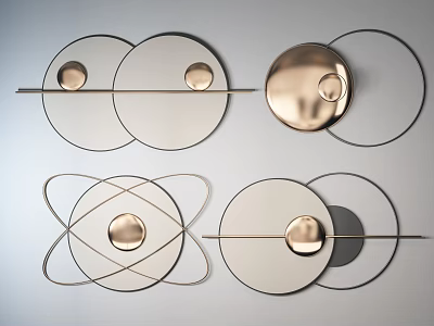 Modern Minimalist Wall Decor With Circular Metallic Elements And Geometric Designs 3d model