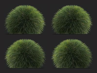 Four Green Round Grass Balls With Dense Foliage For Garden Decoration 3d model