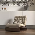 Lazy Sofa With Beige Tufted Design Brown Curved Base White Cabinetry And Wooden Floor
