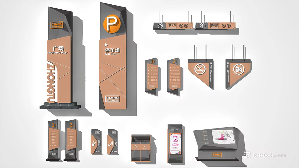 Outdoor Signage Collection Featuring Parking Signs Directional Designs and Varied Shapes 3d model 