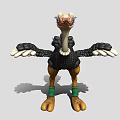 Cartoon Style Ostrich Game Movie Character With Outstretched Wings Green Wristbands Brown Legs