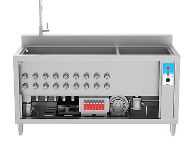 Commercial Stainless Steel Kitchen Frying Equipment With Multiple Control Knobs And Panel 3d model