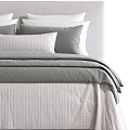 Elegant Double Bed With Gray Headboard Multiple White Pillows And Striped Bedding 3d model