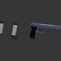 Tactical Silver Handgun with Two Magazines on Dark Reflective Surface