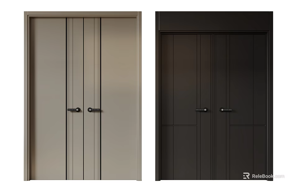 Modern Double Doors Design In Light And Dark Colors For Home Interior 3d model 
