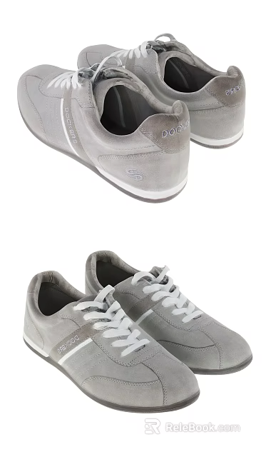 Gray Lace Up Casual Sneakers For Daily Wear With Comfortable Fit And Modern Design 3d model 